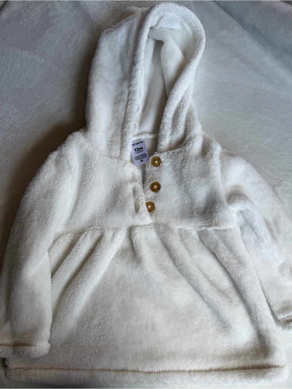 Carter's Cream Plush Hooded Baby Pullover with Decorative Buttons